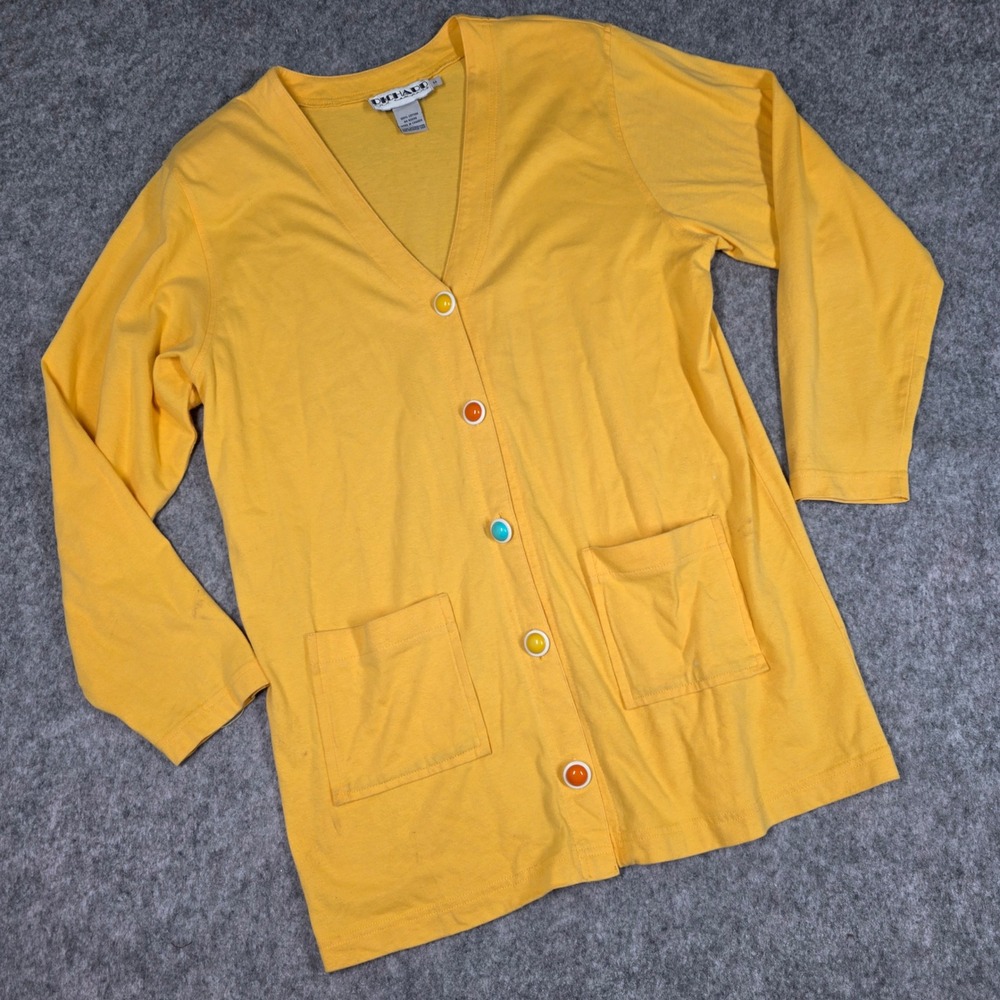 Vintage Richard & Company Cardigan Yellow Colorful Button Medium 90s Primary Art